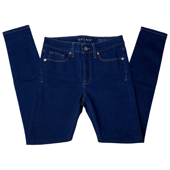 Spanx By Sara Blakely Women’s Dark Rinse Blue Denim The Slim-X Skinny Jeans EUC - Picture 2 of 9
